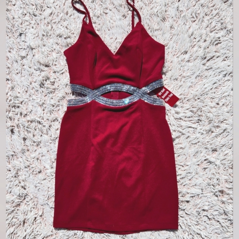 Speechless Red Mini Dress with Silver Accents